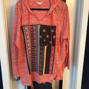 Coral Heathered Hoodie with Flag Design